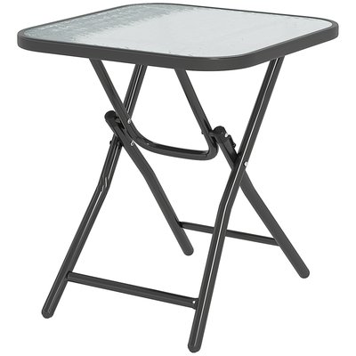 Table basse carrée bistro de jardin pliable métal noir verre trempé OUTSUNNY