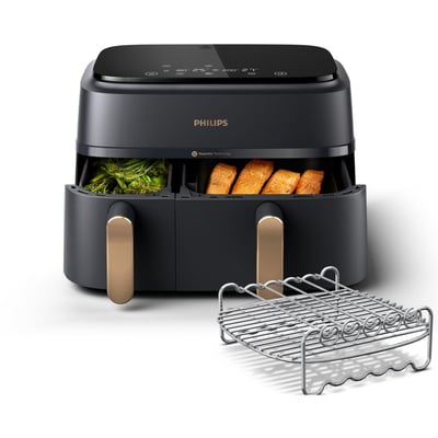 Friteuse sans huile NA352/04 Friteuse sans huile double panier Noir/Doré, Série 3000 9L (3+6L) avec accessoire PHILIPS