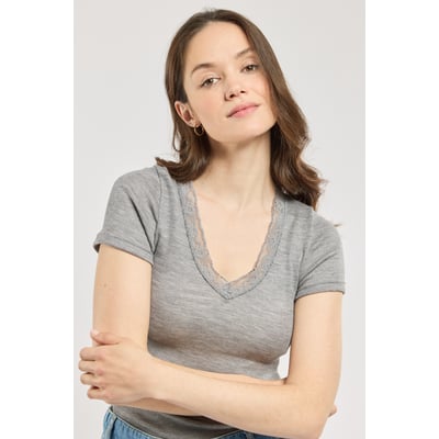 T-shirt col dentelle en laine et soie ARMOR-LUX
