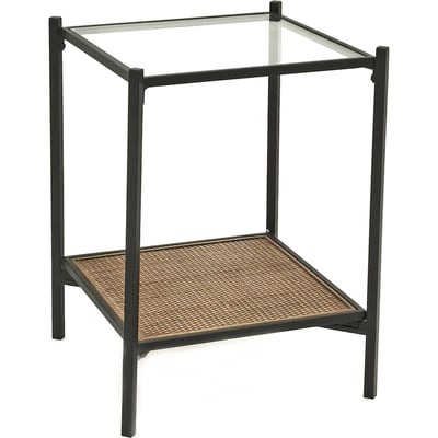 Table d'appoint carrée en métal et rotin avec plateau en verre RECOLLECTION