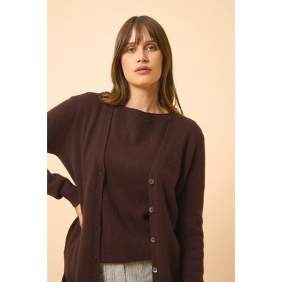 Cardigan Col V Choco Chelsea JUST CASHMERE