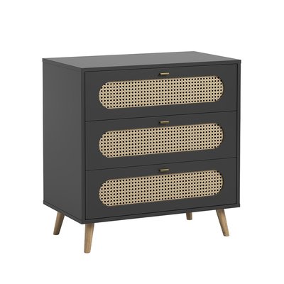 Commode 3 Tiroirs Façade avec Cannage en Rotin L85cm - Canne CALICOSY