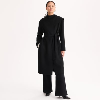 Manteau long ceinturé en laine mélangée avec écharpe ANNE WEYBURN