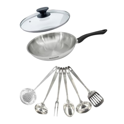 Set poêle 20 cm , couvercle verre et 6 ustensiles GENEVA FACKELMANN