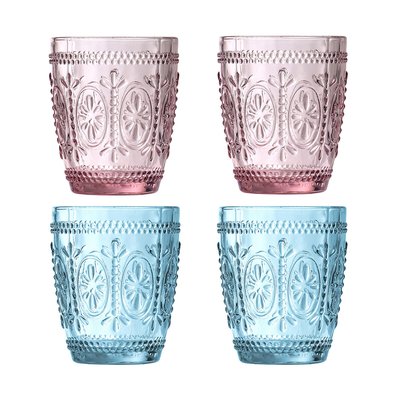 Set of 4 Fleur Pink & Blue Tumbler Glasses SO'HOME