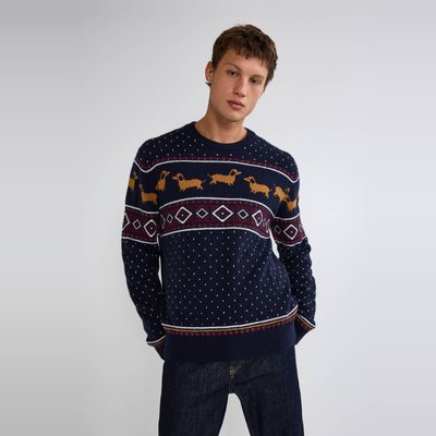 Pull col rond jacquard de noël contenant de la laine MONOPRIX
