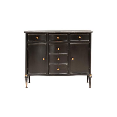 Commode Classique en Métal Noir et Doré - 3 Portes et 3 Tiroirs WADIGA