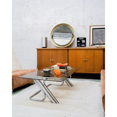 Table basse en chrome et verre Donna N°415 - Bon état DEBONGOUT