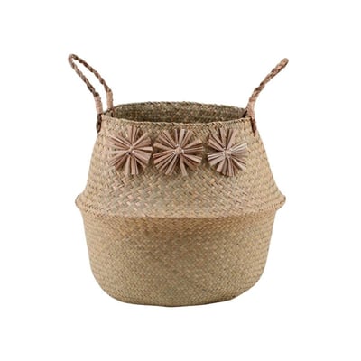Panier en fibres naturelles avec pompons 38x33cm ORNAMI