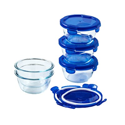 Lot de 5 Lunch Box rondes Ø 15 cl avec un couvercle étanche & hermétique PYREX