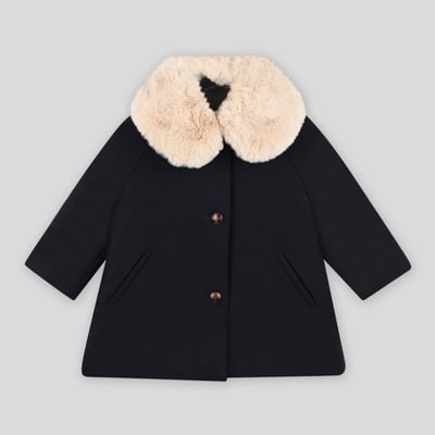 Manteau en laine uni avec col amovible en imitation fourrure MONOPRIX
