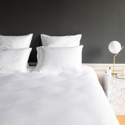 Housse de couette satin de coton jacquard pois et rayures PRESTIGE CARRE BLANC
