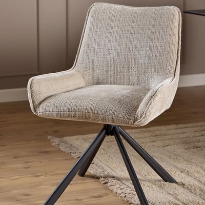 Fauteuil de salle à manger pivotant en tissu beige (lot de 2) - ELIO HELLIN, DEPUIS 1862
