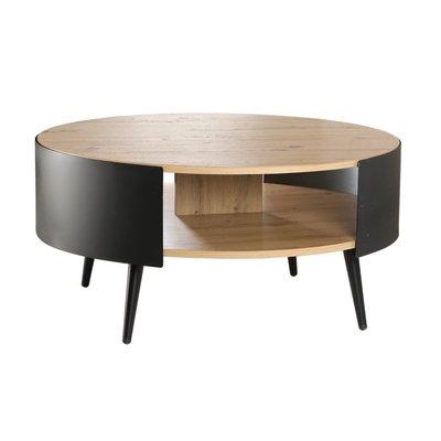 Table Basse Ronde 2 Niveaux Flancs Métal Noir - Dia 89cm CALICOSY