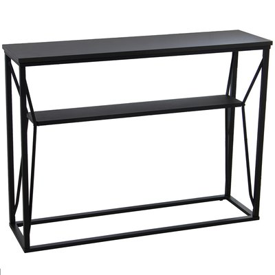 Console en métal et bois noir 2 plateaux 100x30x75cm WADIGA