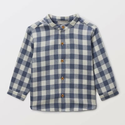 Chemise col mao à carreaux en coton. BOUT'CHOU