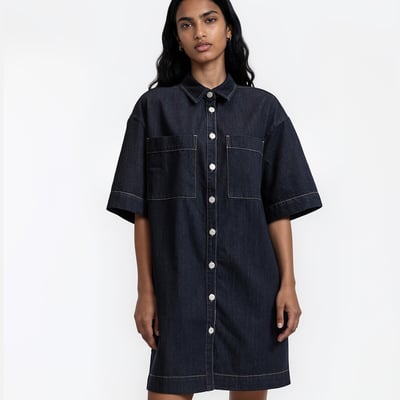 Robe ample courte en denim, Signature SARA LA REDOUTE COLLECTIONS