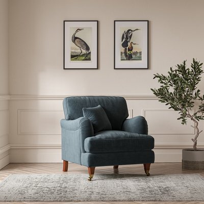 Emeline Textured Velvet Armchair with Antique Castor Legs SO'HOME
