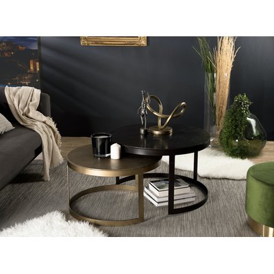 Table basse gigogne métal doré brillant et noir style design contemporain D75cm ZALA PIER IMPORT