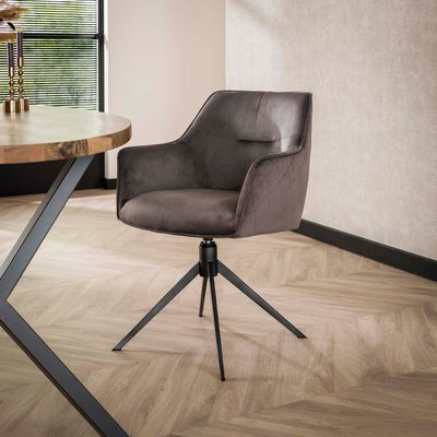 Fauteuil de table pivotant en velours gris motif damier (lot de 2) MELBOURNE PIER IMPORT