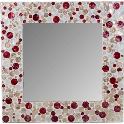 Miroir carré en bois finition capiz touches rouges et RECOLLECTION