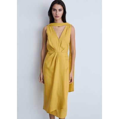 Robe midi plissée en lin MANGO
