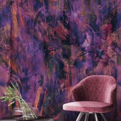 Papier peint contemporain et moderne avec coups de pinceaux violets - 340x260 cm (l x h) LA TOUCHE ORIGINALE