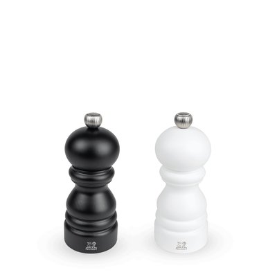 Duo de moulins à poivre et à sel manuels en bois noir mat et blanc mat 12 cm Paris PEUGEOT