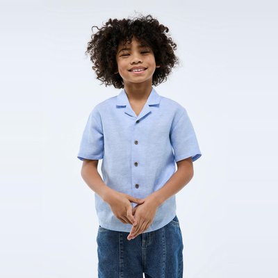 Chemise manches courtes unie en 100% lin MONOPRIX