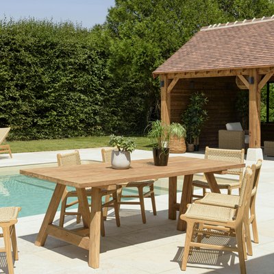 Table de jardin pieds tréteaux teck recyclé naturel 220 cm MANY PIER IMPORT