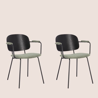 Chaises de salle à manger en bois accoudoirs tissu (lot de 2) - JADE HELLIN, DEPUIS 1862