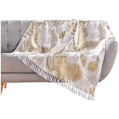 Plaid Jete de lit fauteuil a franges Feuille de melisse DOUCEUR D'INTÉRIEUR