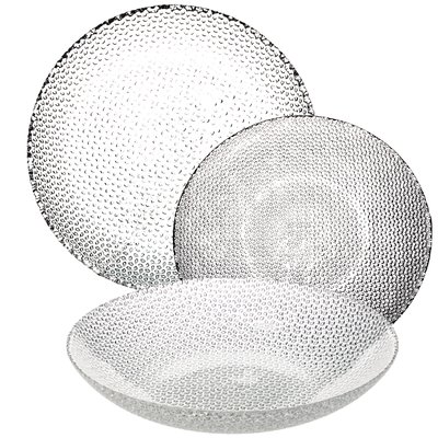 Service de 18 assiettes en verre transparent: plates, creuses et à dessert WADIGA