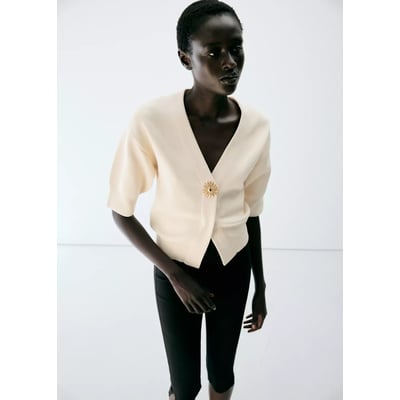 Cardigan maille bouton bijou MANGO