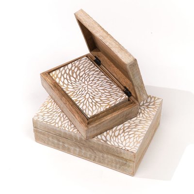 Lot de 3 boîtes rectangulaires motif devant bois MANGO WOOD FACTORY