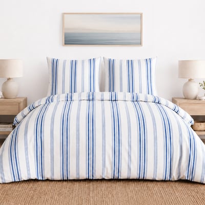 Parure de lit en percale de coton rayures verticales, MAT ATELIER DU COTON