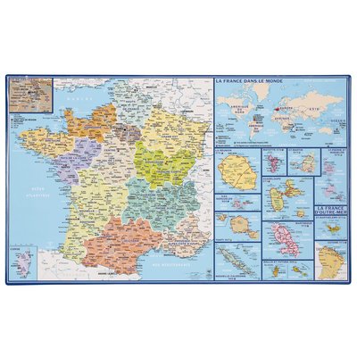 Sous main bureau carte de France et DOM TOM - Protection bureau VIQUEL