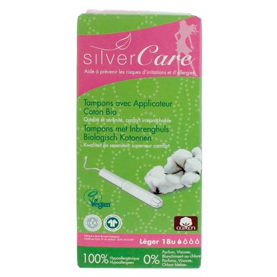Tampon léger avec applicateur  100% coton bio SILVERCARE