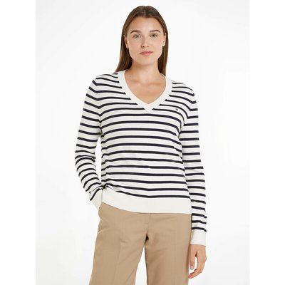 Trui met strepen, lange mouwen en V-hals TOMMY HILFIGER