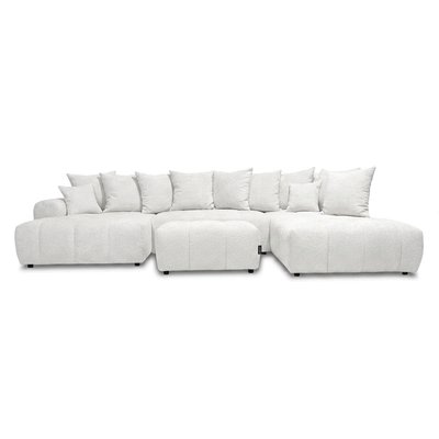 Canapé panoramique convertible 6 places en tissu bouclette avec pouf, ROXELANE BOBOCHIC