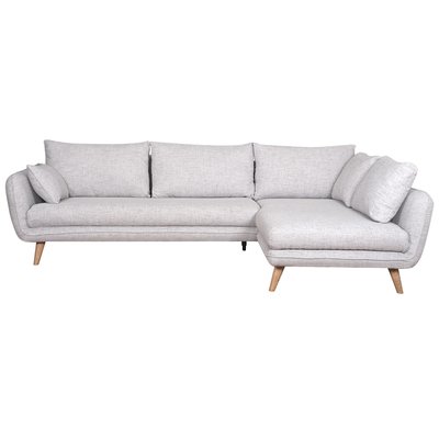 Canapé d'angle droit scandinave 5 places en tissu beige et bois clair CREEP MILIBOO