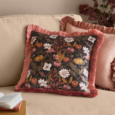 Wylder Autumn Garden Fringed Velvet Cushion FURN.