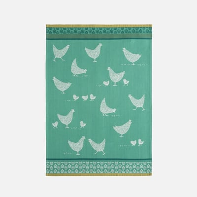 Torchon jacquard en coton POULETTES COUCKE