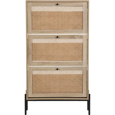 Meuble à chaussures 3 portes en cannage et effet chêne - IRIS HOMIFAB