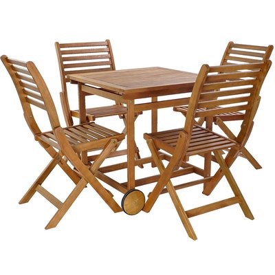 Salon de jardin pliable 1 table + 4 chaises en eucalyptus verni 70x70x72cm WADIGA