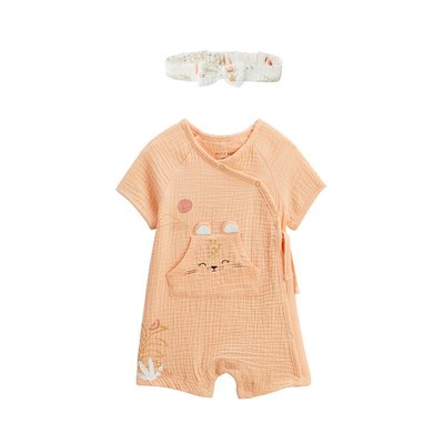 Barboteuse bébé + headband en gaze de coton Sierra PETIT BEGUIN
