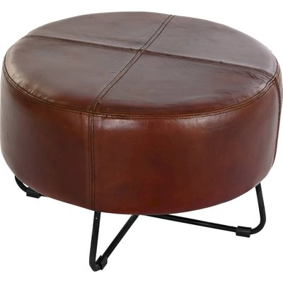 Pouf en cuir avec pieds métal, Vintage RECOLLECTION