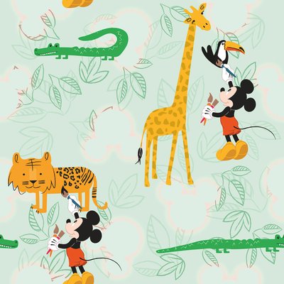 Papier peint  Komar - Mickey Doodle Zoo - Rouleau: 53 x 1005 cm HEXOA