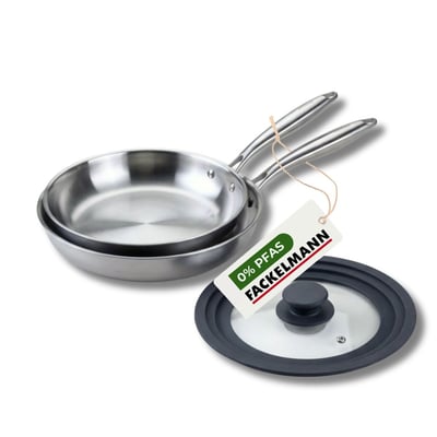 Set de 2 poêles 26/28 cm avec 1 couvercle universel VITA3 FACKELMANN