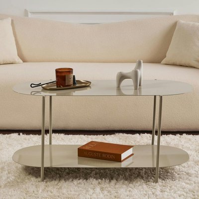 Table basse double plateau taupe - forme ovale SFAX PIER IMPORT